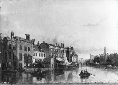 Gezicht op de Binnenamstel achter de Doelenstraat, 1848, Cornelis Springer