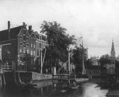 Stadsgezicht Gelderse kade bij de Nieuwmarkt, 1848, Cornelis Springer