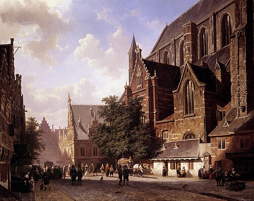 View of the big Church and Hall in Harlem, 1855, Cornelis Springer