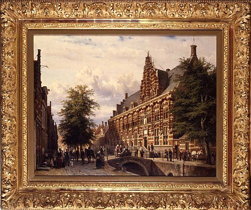 Gezicht langs Turfmarkt te Leeuwarden met rechts Kanselarij gebouw, 1873, Cornelis Springer