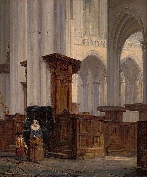 Interior of a Gothic Church, 1843, Cornelis Springer