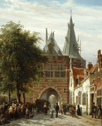 De Cellebroederspoort in Kampen, 1863, Cornelis Springer