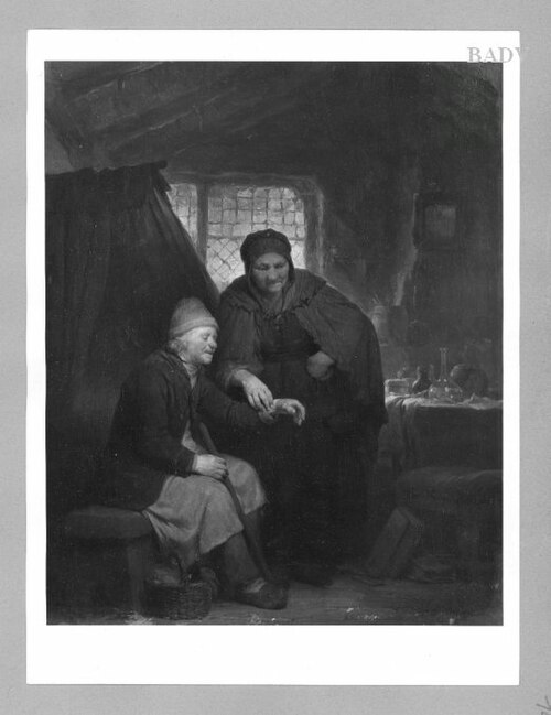old woman feeling the puls of an old man, 1838, Ferdinand de Braekeleer l'Anci
