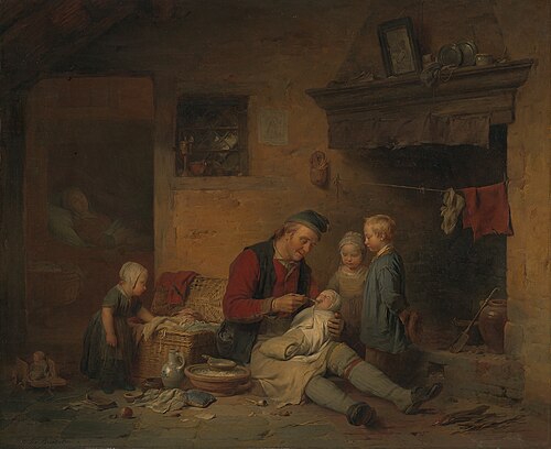 De kraamkamer, 1829, Ferdinand de Braekeleer l'Anci