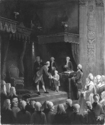 Anno 1752. De verheffing van prins Willem V tot ridder in de orde van de Kousenband, 1868, Hendrik Jacobus Scholten