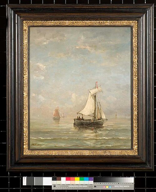 Een bomschuit op zee bij stil weer, 1895, Hendrik Willem Mesdag