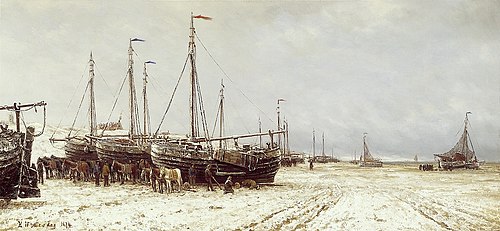 Bateaux sur la plage de Scheveningen, 1874, Hendrik Willem Mesdag