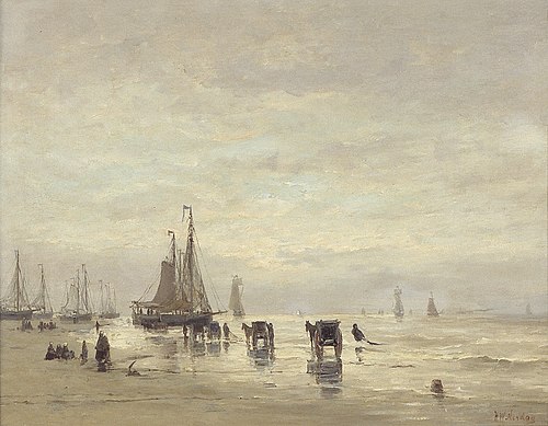 Beach with Boats and Seashell Hunters, 1883, Hendrik Willem Mesdag