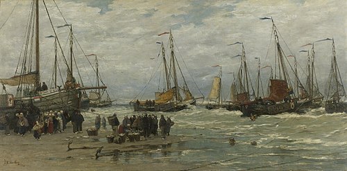 Fishing Pinks in Breaking Waves, 1880, Hendrik Willem Mesdag