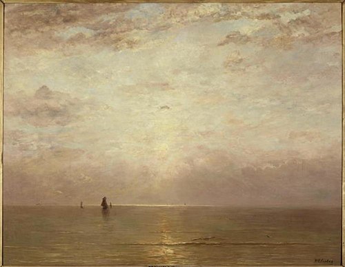 Boats at sea with setting sun, 1887, Hendrik Willem Mesdag