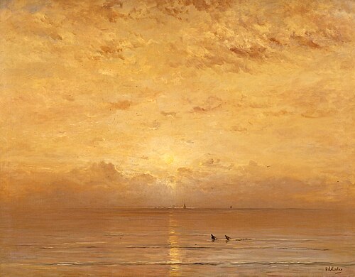 Zonsondergang met garnalenvissers, , Hendrik Willem Mesdag