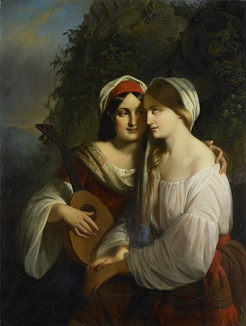 Twee vrouwen in Italiaanse dracht, 1851, Moritz Calisch