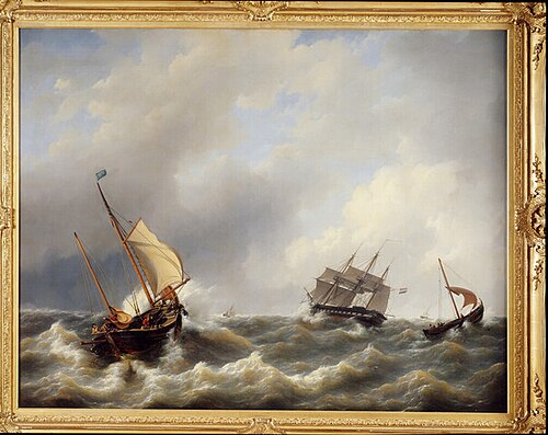 Nederlandse loodsrinkelaar en een oorlogsfregat, 1845, Petrus Johannes Schotel