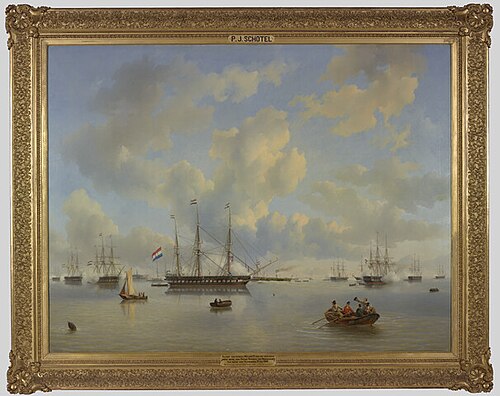 Bezoek van koning Willem II aan het eskader onder bevel van prins Hendrik, 1844, Petrus Johannes Schotel