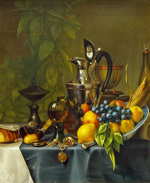 Still life with fruit and silver can, 1830, Petrus Kiers