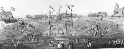 De bouwput van de Oosterdoksluis, gezien uit het noorden., 1831, Petrus Kiers