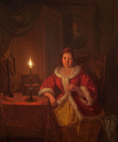 Kaarslichttafereel in boudoir, 1841, Petrus Kiers