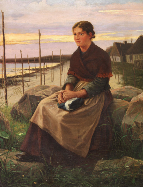 A fisherman's daughter on the beach., 1880, H.C. Koefoed