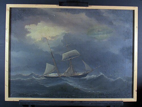 Schoener in stormweer, 1850, Jacob Vermaas