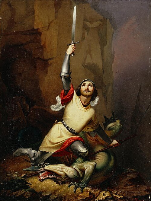 Struthan Winkelried bei dem erlegten Drachen, 1847, Theodor von Deschwanden