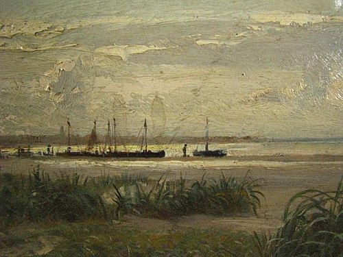 Beach landscape with Figures and Boats, 1883, Hermann Eschke