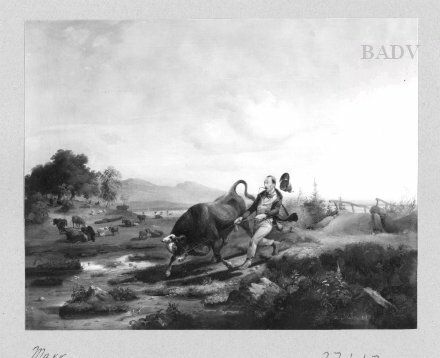 man with running bull, 1842, Heinrich Marr