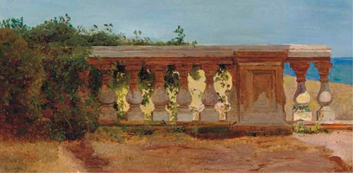 A Garden Ballustrade by the Sea., 1847, Anders Christian Lunde