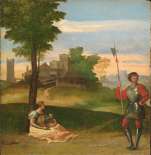An Idyll:  A Mother and a Halberdier in a Wooded Landscape, 1507, Titien