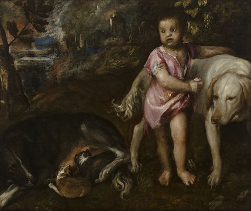 Boy with Dogs in a Landscape, 1570, Titien