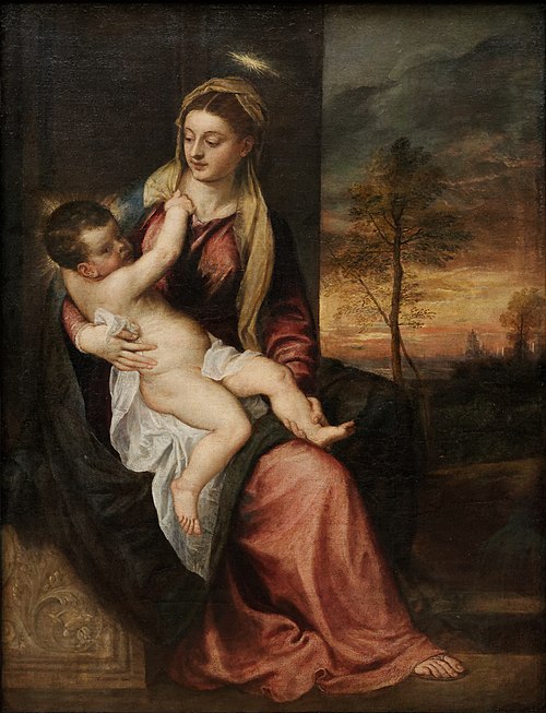 La Vierge et l'Enfant dans un paysage du soir, 1560, Titien