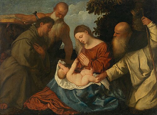 Virgin and Child with Saints Anthony Abbot, Jerome and Francis, 1519, Titien