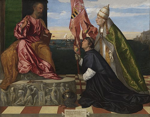 Jacopo Pesaro présentant le pape Alexandre VI à saint Pierre, 1504, Titien