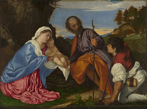 The Holy Family with a Shepherd, 1510, Titian