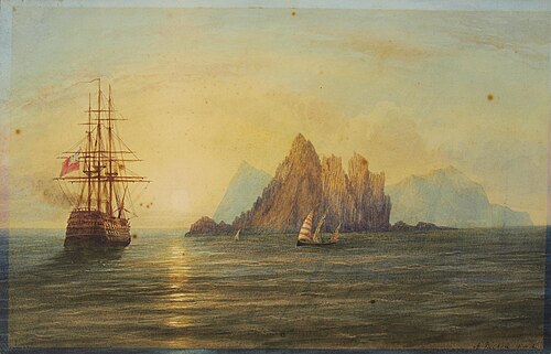 A British Naval vessel off the Galite Islands, , Andrew Nicholl