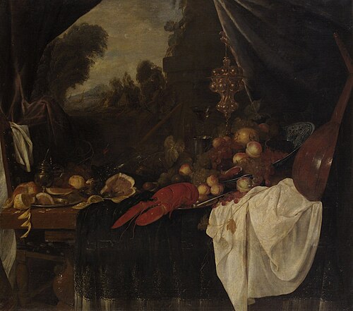 A still life with a view of a river landscape, 1636, Andries Benedetti
