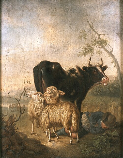 Landscape with cow and sheep, 1700, Anna Katharina Block