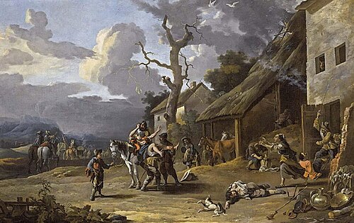 Mercenaries plundering a village, 1650, Antoine Goubeau