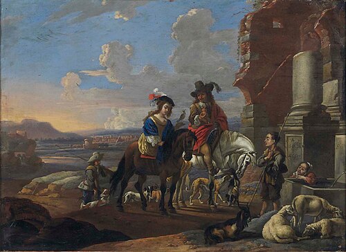 A hawking party beside classical ruins, 1655, Antoine Goubeau