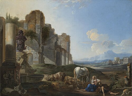 Italian Landscape with a Shepherdess and Ruins, 1650, Antoine Goubeau