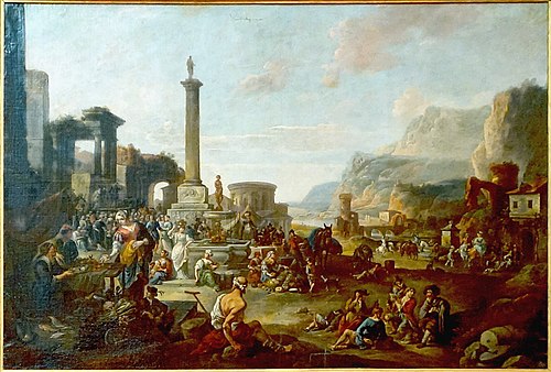 Marché italien dans un paysage de fantaisie, 1700, Antoine Goubeau