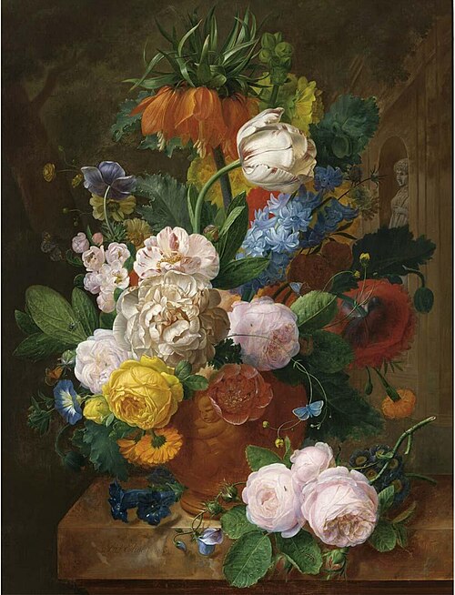 Flower still life in a terracotta vase, 1832, Jean François Eliaerts