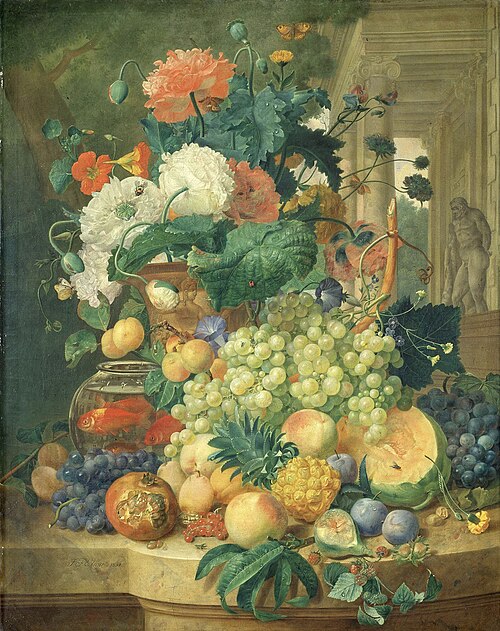 Nature morte aux fleurs et aux fruits, 1834, Jean François Eliaerts