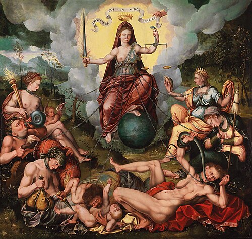 Justitia vanquishes the Seven Capital Sins, 1613, Antoon Claeissens