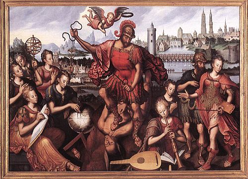 Mars, entouré des Arts et Sciences, vainc l'Ignorance, 1605, Antoon Claeissens