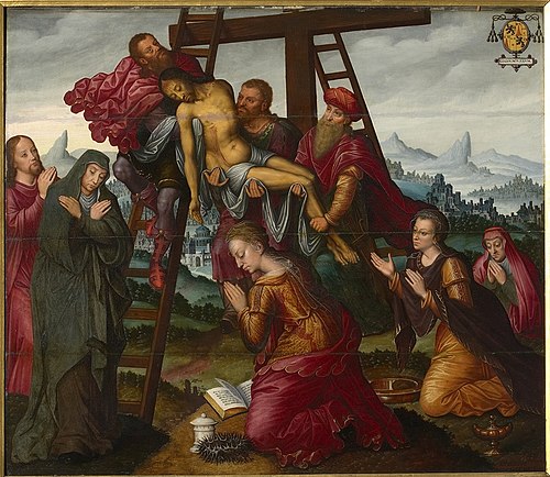 Triptyque : centre. La Descente de la Croix., 1609, Antoon Claeissens
