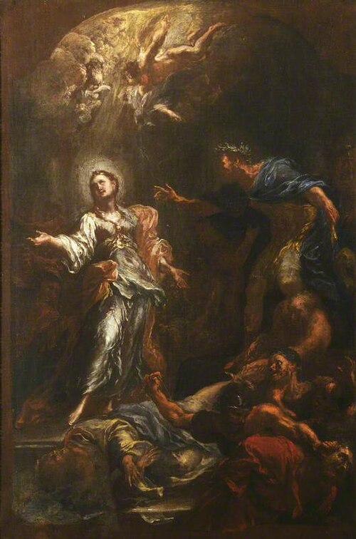 A Female Martyr (Saint Catherine?) and Other Victims before a Roman Emperor, , Giacomo del Po