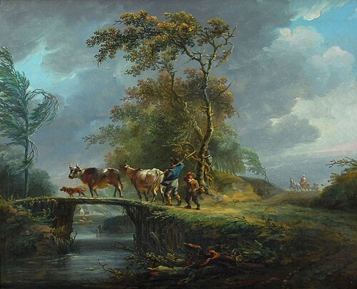 Landschap met vee en figuren bij stormachtig weer, , Arie Lamme