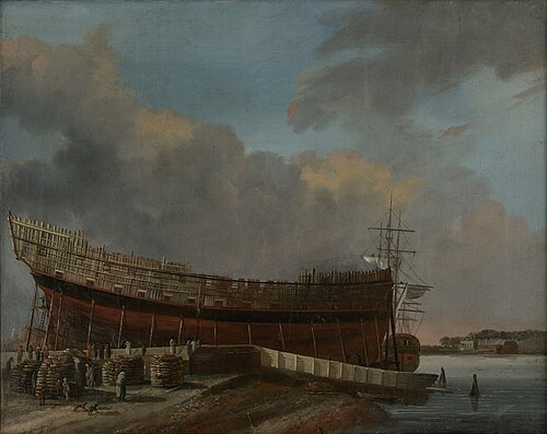 Op het stapel staande oorlogschip 'De Hercules', 1782, Arie Lamme