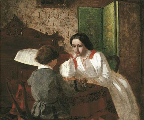 The Brother and Sister of the Artist playing Chess, , Arthur Boyd Houghton