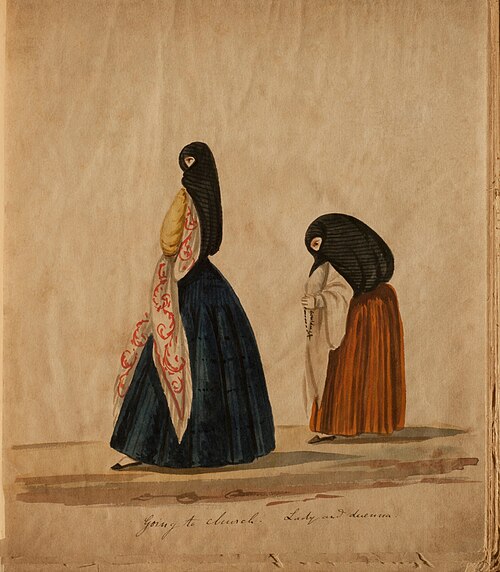 Going to church - Lady and duenna, 1850, Pancho Fierro